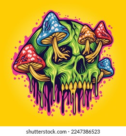 Magic mushrooms skull psychedelic