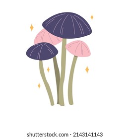 Magic mushrooms.  An unusual mystical forest poisonous mushroom. A hand-drawn element for your design. Cartoon style. Vector clipart on an isolated white background.