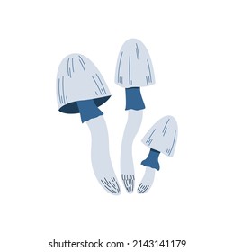 Magic mushrooms.  An unusual mystical forest poisonous mushroom. A hand-drawn element for your design. Cartoon style. Vector clipart on an isolated white background.