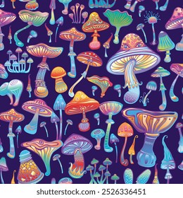 Magic mushrooms of various shape, vector illustration, coloring page