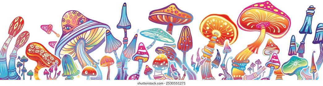 Magic mushrooms vector banner, vector illustration