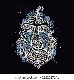 Magic Mushrooms. Vector illustration. Mushrooms hippie psychedelic style. Decorative mushrooms, esoteric objects.60s, 70s