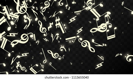 Magic Musical Notes on Black Background. Vector Luminous Musical Symbols. 
