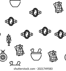 Magic Mystery Objects Vector Seamless Pattern Thin Line Illustration