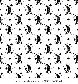 Magic, mystic moon. Black and white seamless pattern for wrapping, fabric and other design