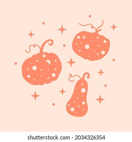 Magic and mystical halloween illustration. Celestial pumpkins