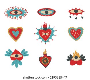 Magic mystical mexican symbol burning heart and eye