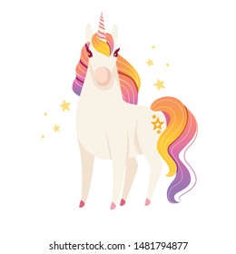 Magic mythical animal from fairy tale unicorn cartoon animal design flat vector illustration isolated on white background