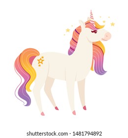 Magic mythical animal from fairy tale unicorn cartoon animal design flat vector illustration isolated on white background