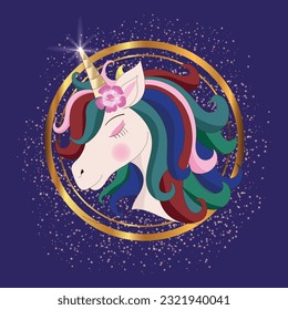  Magic mythical unicorn from fairy tale. Unicorn cartoon animal design flat. Vector illustration. EPS10
