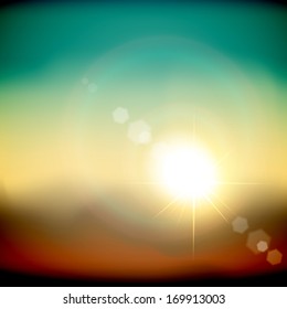 Magic Nature Background With Colorful Bokeh And Sun