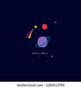 Magic Nature Card Universe Space Travel Planet Star Moon Astronaut Cosmos Astronomy Inspiration Graphic Design Typography Element. Hand Drawn Postcard. Cute Simple Vector Paper Cutout Collage Style