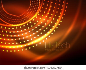 Magic neon circle shape abstract background, shiny light effect template for web banner, business or technology presentation background or elements, vector illustration. Disco or party design