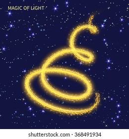 magic neon light curved lines galaxy on starry sky background