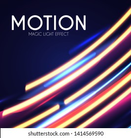 Magic Neon Light Effect. Motion Beam Design. Colorful Futuristic Space.