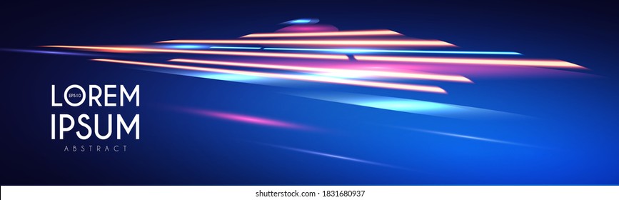 Magic Neon Light Effect. Motion Beam Design. Colorful Futuristic Space.