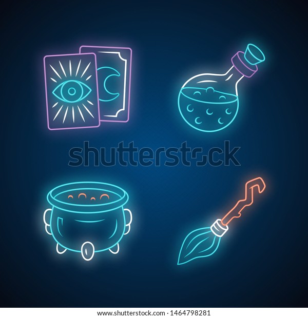 Magic Neon Light Icons Set Tarot Stock Vector Royalty Free