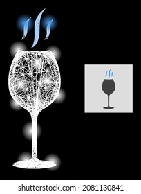 Magic net mesh wine flavour with glowing spots on a black background. Light vector constellation is based on wine flavour picture, with linear mesh and light spots.