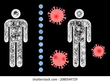 Muro de protección de virus de la red mágica con manchas brillantes en un fondo negro. La estructura vectorial brillante se basa en la imagen de la pared del blindaje de virus, con redes lineales y manchas luminosas.