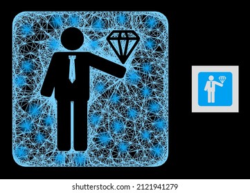 Magic network groom diamond with light spots on a black background. Light vector structure is based on groom diamond picture, with irregular network and light spots.