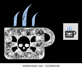 Magic network poison tea with glowing spots on a black background. Light vector structure created from poison tea icon, with intersected network and light spots.