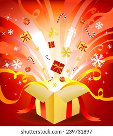 Magic new year box, vectro illustration for greeting card or banner