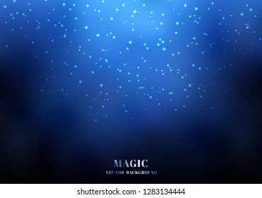 Magic night blue sky background with sparkling glitter. Wedding card template. Vector illustration