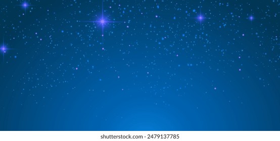 Noche mágica de marco azul oscuro con brillo brillante bokeh y arte claro. Tarjeta de boda de Vector cuadrado. Confeti dorado y fondo azul marino. Navidades doradas dispersas. Plantilla mágica de la estrella de cuento de hadas