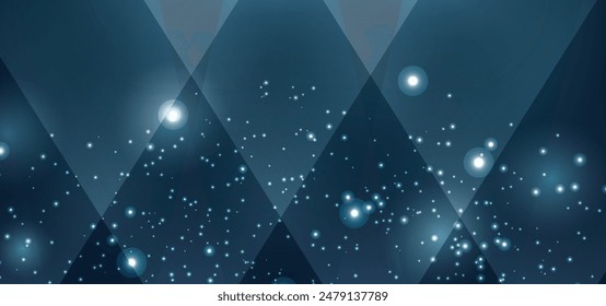 Noche mágica de marco azul oscuro con brillo brillante bokeh y arte claro. Tarjeta de boda de Vector cuadrado. Confeti dorado y fondo azul marino. Navidades doradas dispersas. Plantilla mágica de la estrella de cuento de hadas