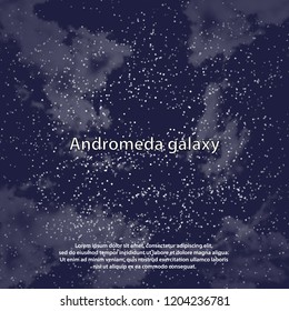 Magic night dark blue sky with sparkling stars vector wedding invitation. Andromeda galaxy. Starry glitter powder splash background. Starry scattered dust. Midnight milky way. Fairytale magic card