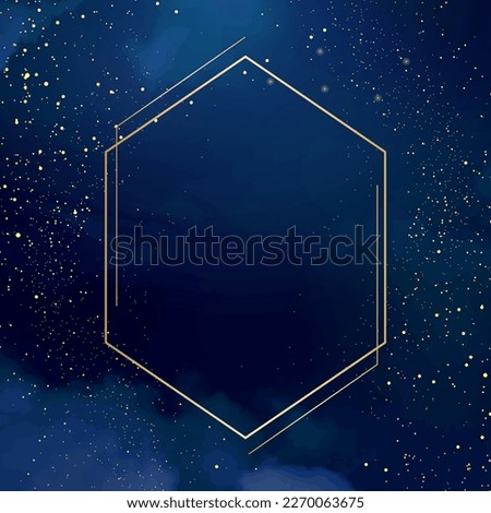 Magic night dark blue sky with sparkling stars. Gold glitter powder splash vector background. Golden scattered dust. Midnight milky way. Navy classic blue color. Christmas winter texture with clouds.