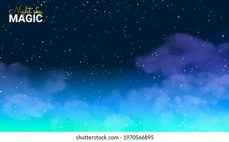 Magic Night sky. Blue Space. Fairy Dust Infinity. Abstract Universe Background. Shining Stars. Vector illustration.