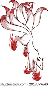 magic nine tail fox flying white flame on bottom on his foot