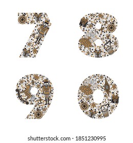Magic numbers. Christmas illustration with motifs from the Nutcracker ballet. Silver and gold 