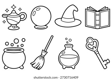 Magic objects and symbols magic lamp crystal ball