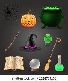 magic objects for witchcraft vector illustration isolated on black background