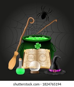 magic objects for witchcraft witch vector illustration isolated on black background