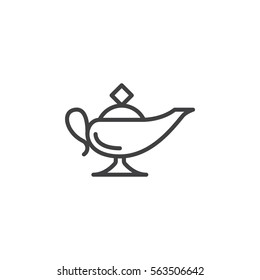 Magic oil lamp line icon, outline vector sign, linear pictogram isolated on white. Symbol, logo illustration