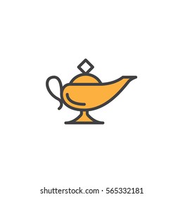 Magic oil lamp line icon, filled outline vector sign, linear colorful pictogram isolated on white. Symbol, logo illustration