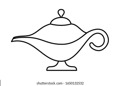 Magic oil lamp line, outline vector sign, linear and complete pictogram isolated on white 
