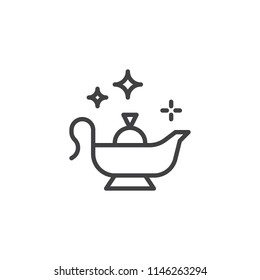 Magic oil lamp outline icon. linear style sign for mobile concept and web design. Alladin lamp simple line vector icon. Symbol, logo illustration. Pixel perfect vector graphics