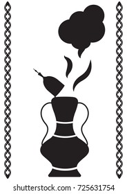 Magic oil lamp, vector illustration of Arabian fairytale. Isolated on white magic lamp silhouette