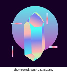 Magic opalescent crystal like in old arcade videogames of 80s. Retrofuturistic vaporwave style illustration.