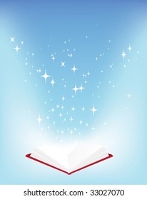 Magic open book vector illustration with stars