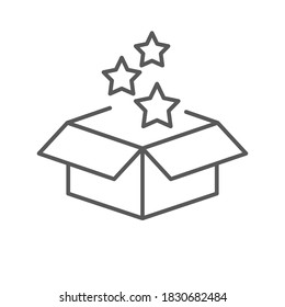 Magic open box thin line icon. Box with stars vector illustration isolated on white. Box of magic outline style design, designed for web and app. Eps 10.