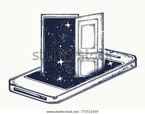 Magic Open Door Mobile Phone Tattoo Stock Vector Royalty