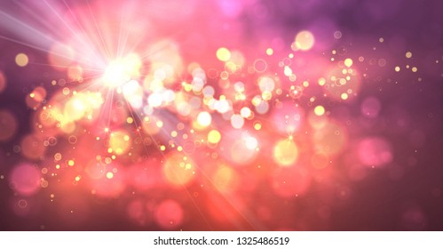 Magic orange background with bokeh and stars. Vector