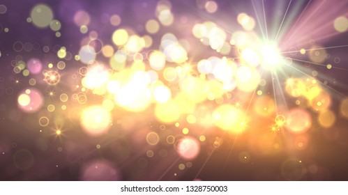 Magic orange background with bokeh and stars. Vector