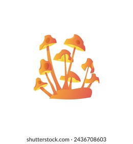 Magic orange bright mushrooms flat style, vector illustration isolated on white background. Decorative design element for online games, fantasy world, interface and nature