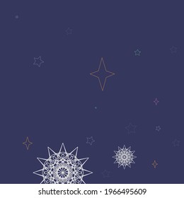Magic Orange Cozy New Year Chaotic Ornament. Purple Winter Violet Pink Night Composition. Green Colorful Sky Pastel Stars Wallpaper. Snowflake Mandala Holiday White Mystery Christmas Illustration.